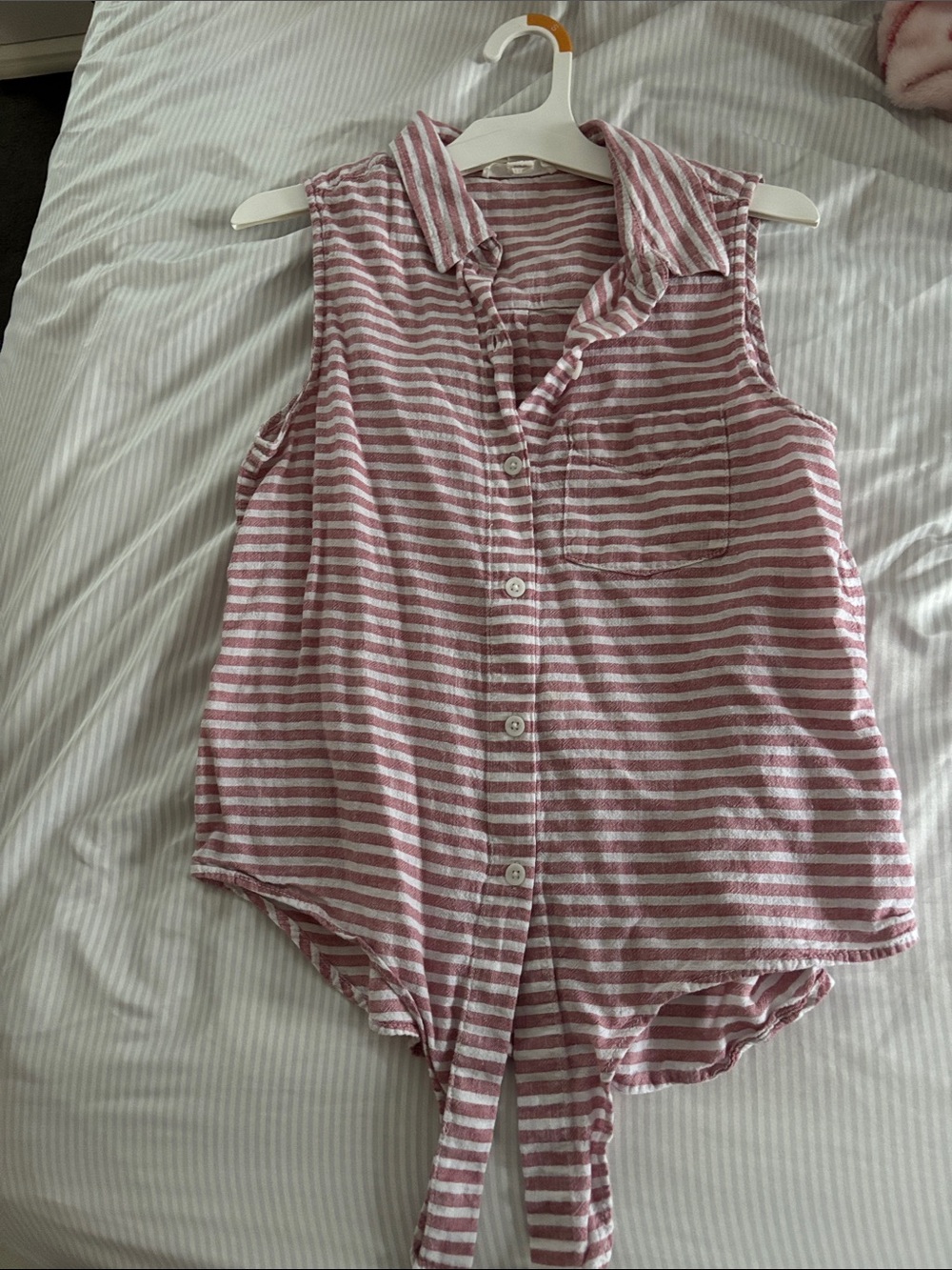 beachlunchlounge Pink & White Striped Sleeveless Button-Up Top
